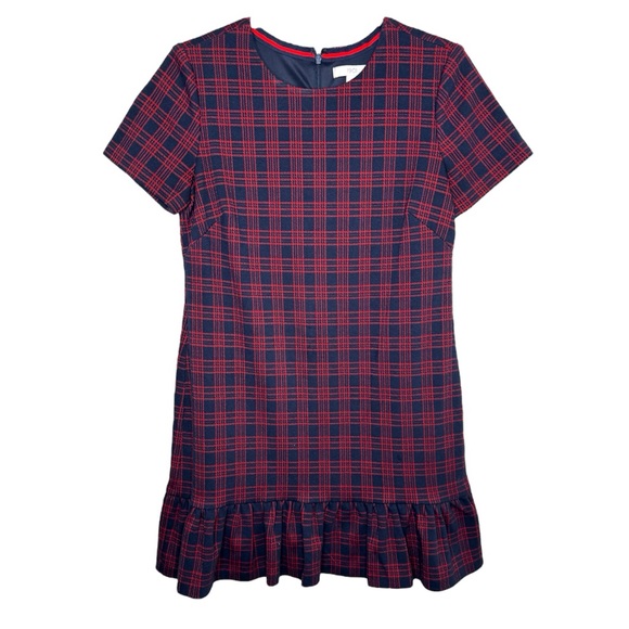 1901 womens 8 plaid red ruffle hem short sleeve dress holiday academia office - Picture 3 of 9
